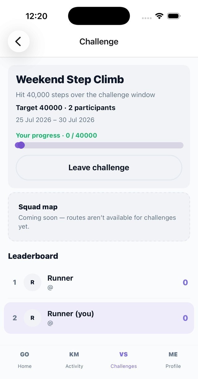 Challenge detail screen showing progress and leaderboard